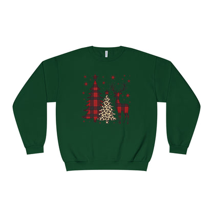 Christmas Buffalo Plaid Trees & Reindeer Crewneck Sweatshirt
