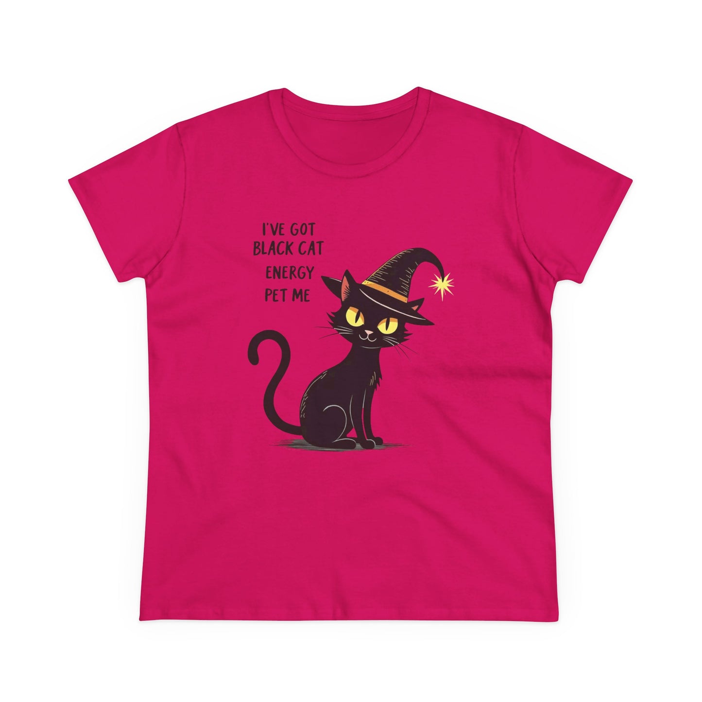 Black Cat Energy Tee — Cute Witchy Women's T-Shirt ("I've Got Black Cat Energy — Pet Me")