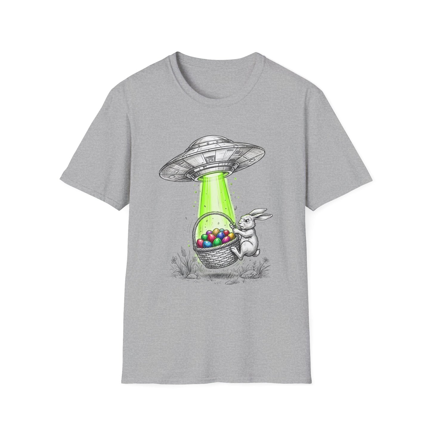 Alien Abduction Easter Bunny T-Shirt — UFO Beaming Candy Design