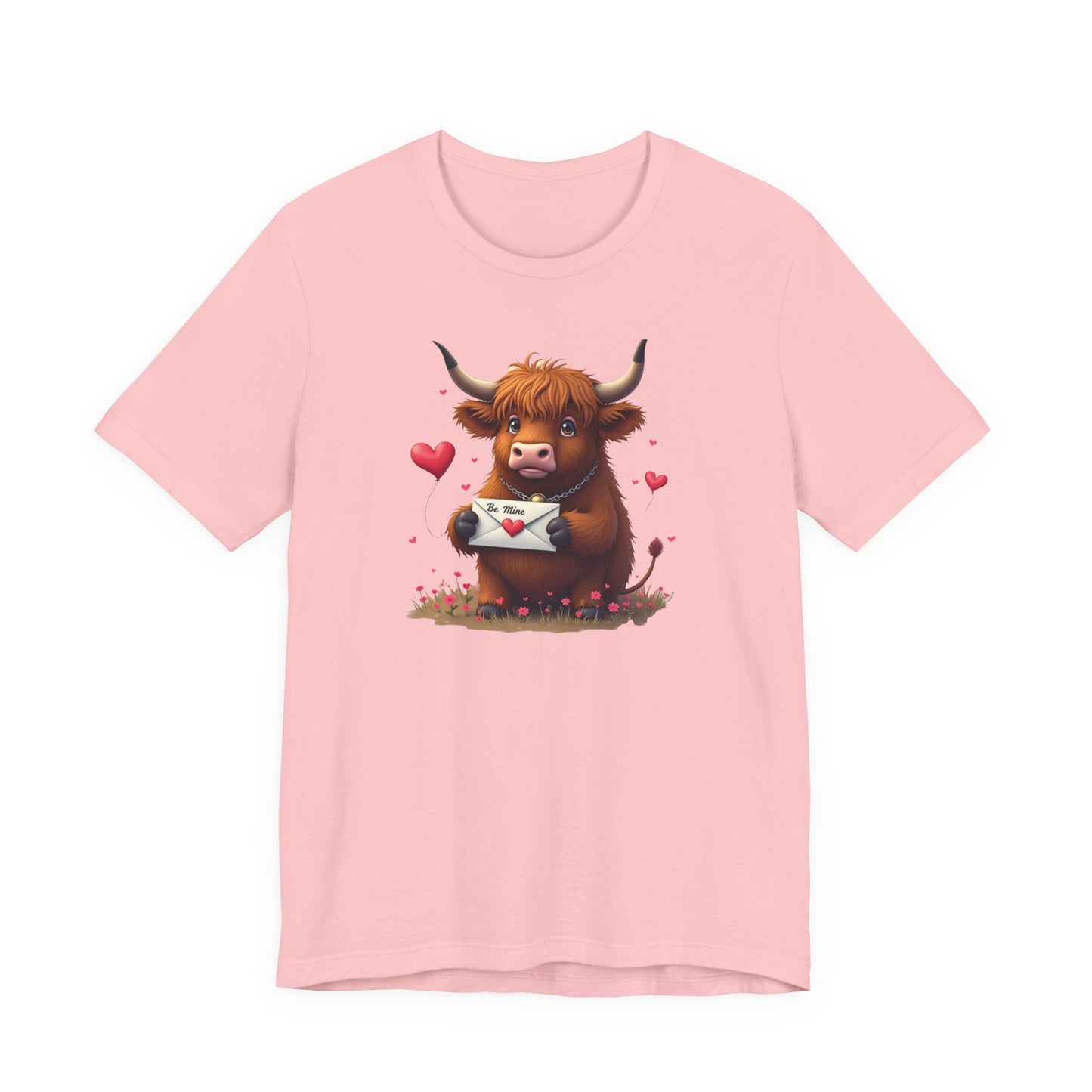 Valentine Highland Cow Tee — Cute Love Letter Bull Shirt