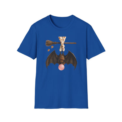 Bat and Bubblegum Unisex Softstyle T-Shirt, Halloween Top, Whimsical Graphic Tee, Cute Gift for Animal Lovers, Fall Vibes