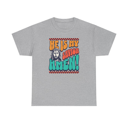 Christian T-Shirt – "He Is My Savior Amen!" Retro Jesus Graphic Tee