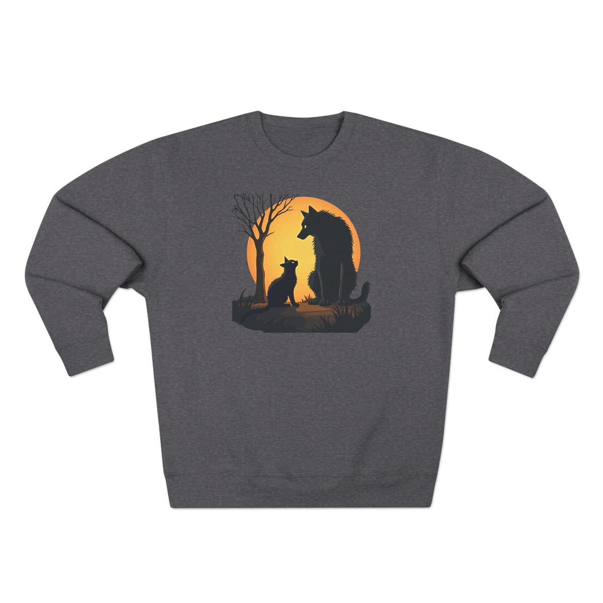 Wolf and Cat Sunset Crewneck Sweatshirt