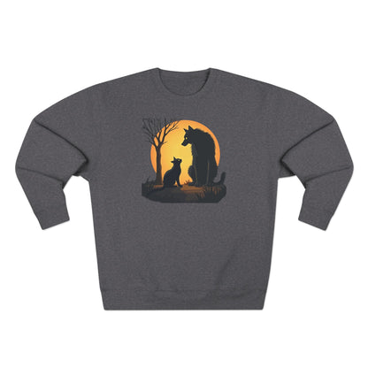 Wolf and Cat Sunset Crewneck Sweatshirt