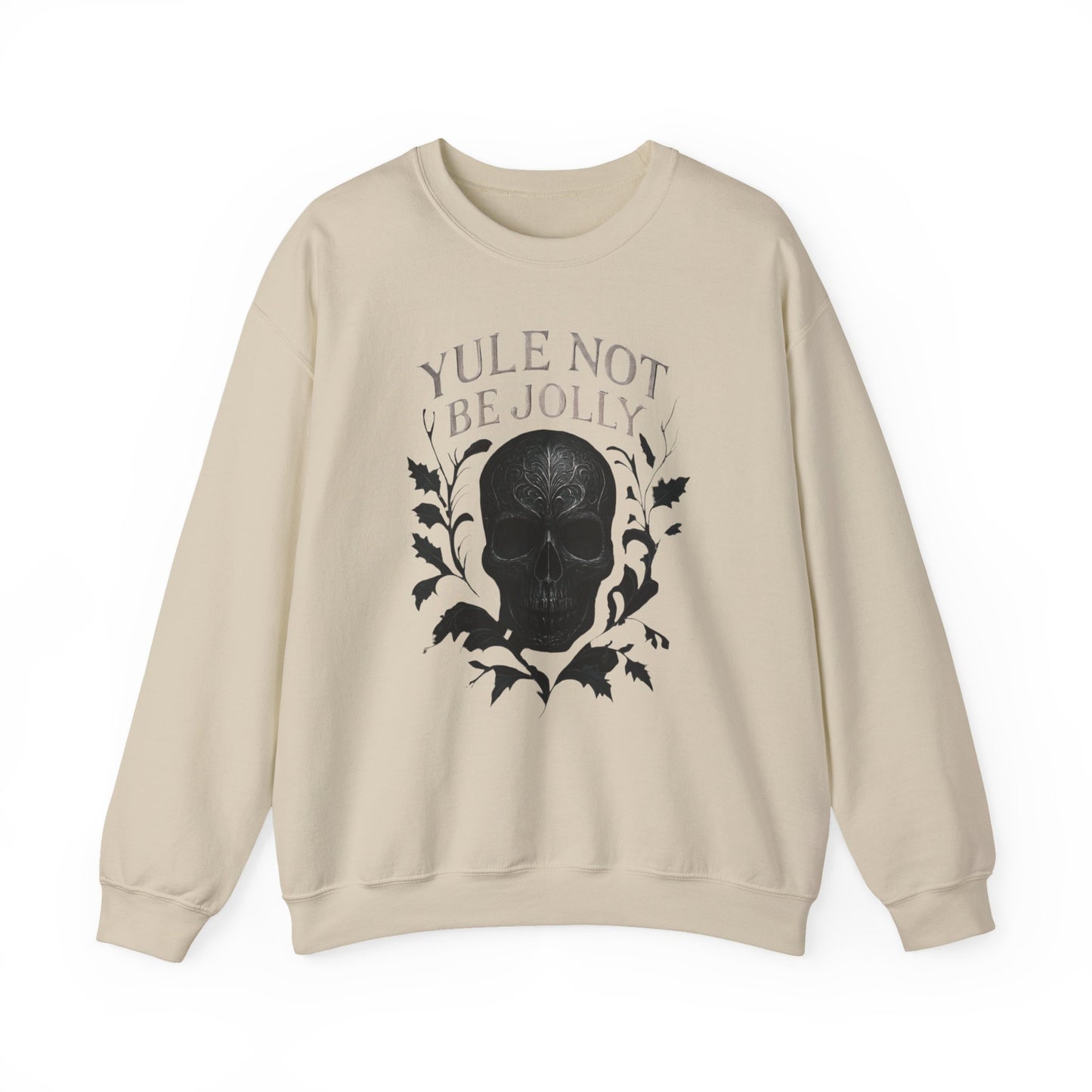 Holiday Crewneck Sweatshirt — “Yule Not Be Jolly” Skull Christmas Sweater