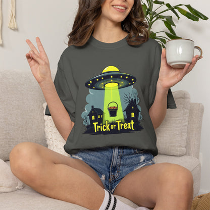 Halloween UFO Trick or Treat T-Shirt — Alien Abduction Spooky Tee