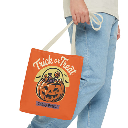 Halloween Trick or Treat Tote Bag — "Candy Patrol" Pumpkin Candy Bucket Design