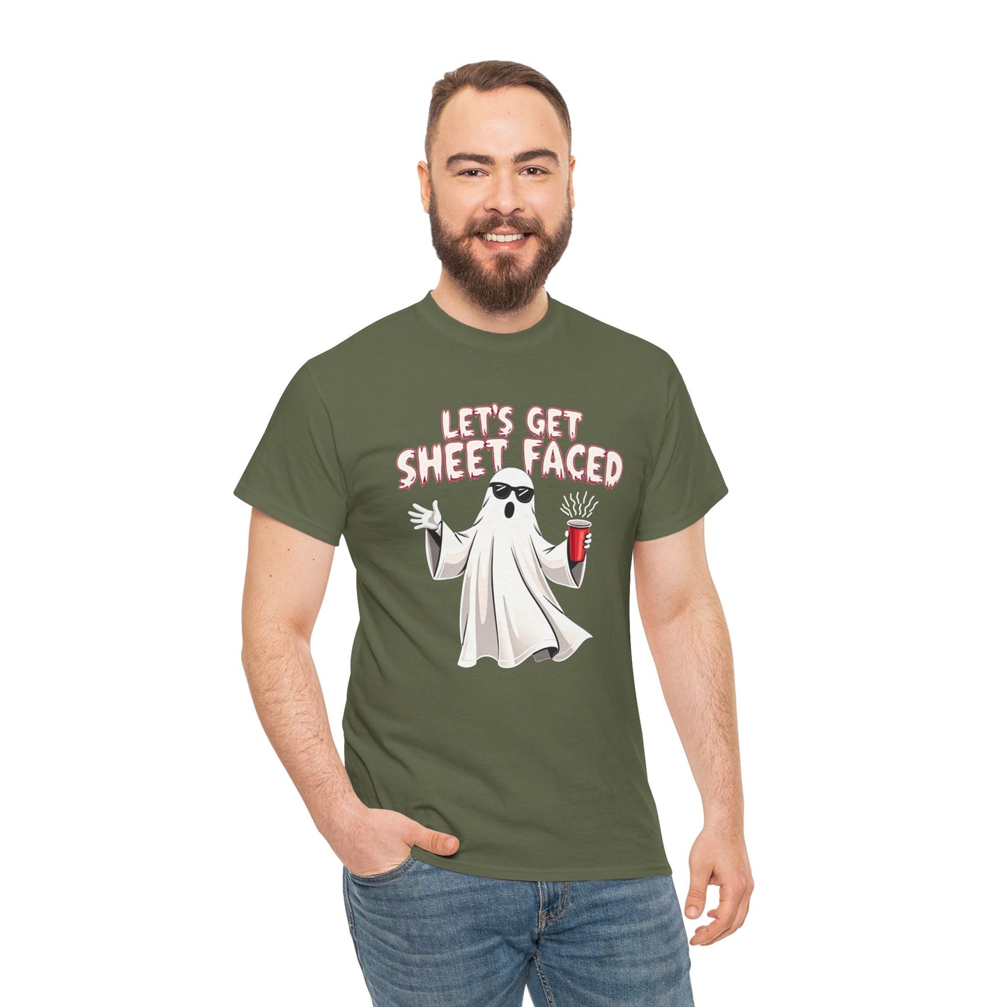 Let's Get Sheet Faced Ghost T‑Shirt — Funny Halloween Party Tee