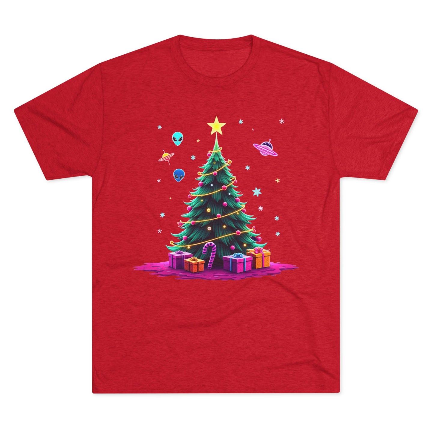 Alien visitors Christmas tree, Unisex Tri-Blend Crew Tee