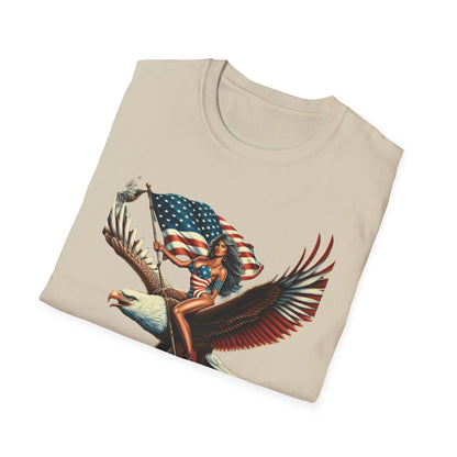 Patriot Riding Eagle, Graphic Tee - Unisex T-Shirt, Eagle Design, 4th of July Shirt, Independence Day Apparel, Festival Wear, Gift for Patriots - Psychonaut Swag