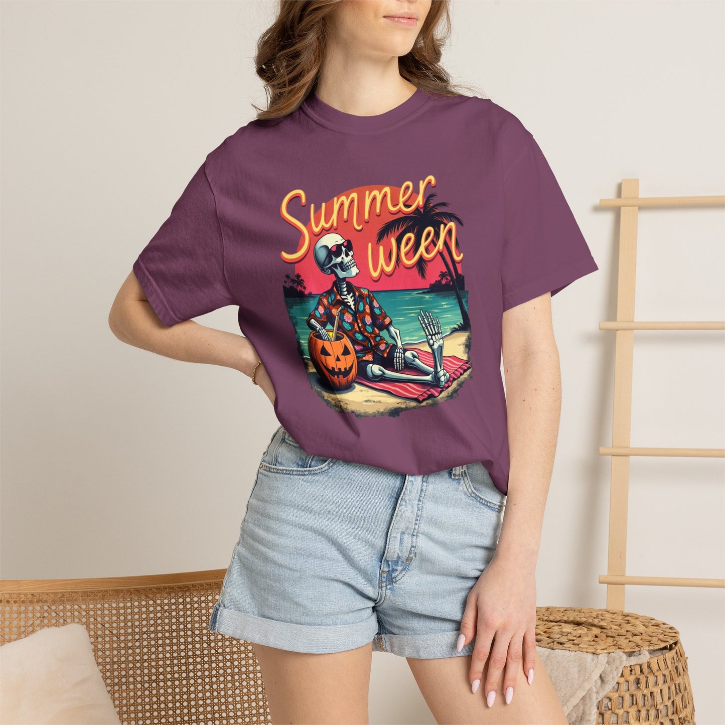 T-Shirt — "Summerween" Beach Skeleton Halloween Graphic Tee