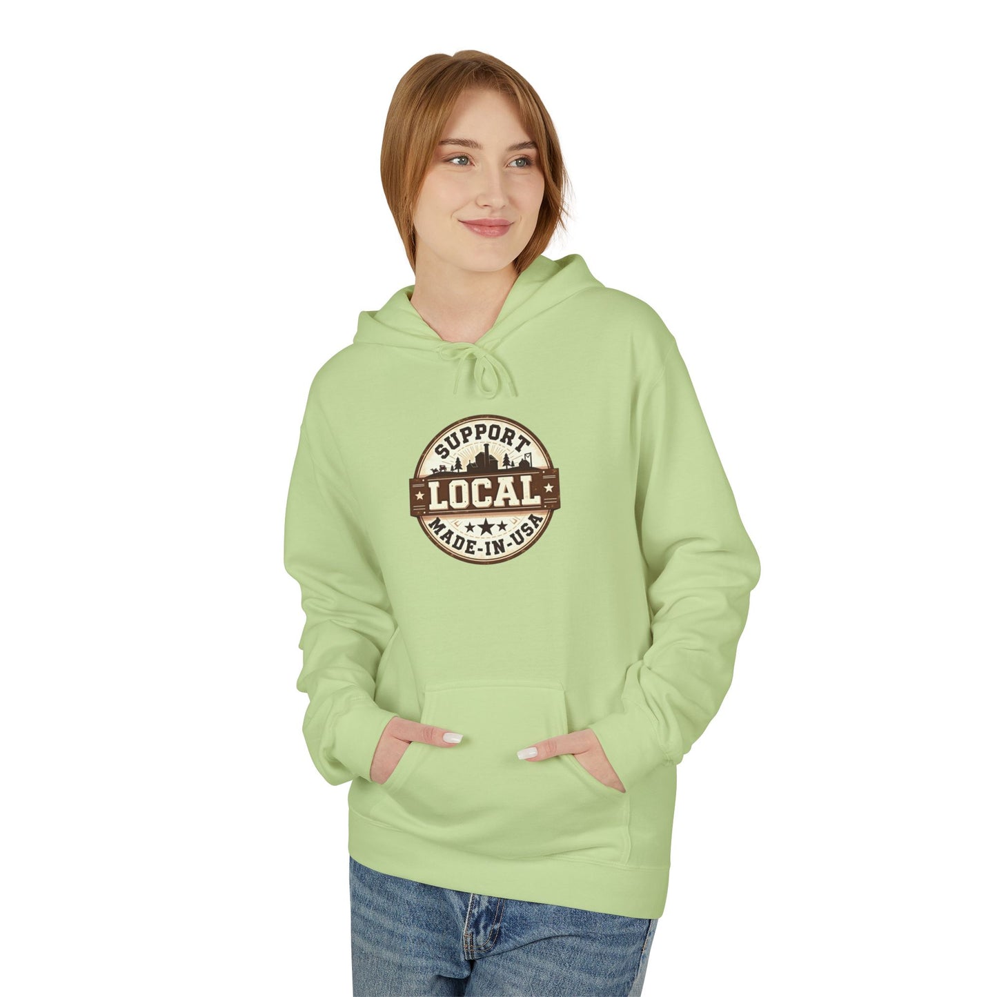 Support Local Hoodie — “Support Local Made in USA” Vintage Badge Pullover