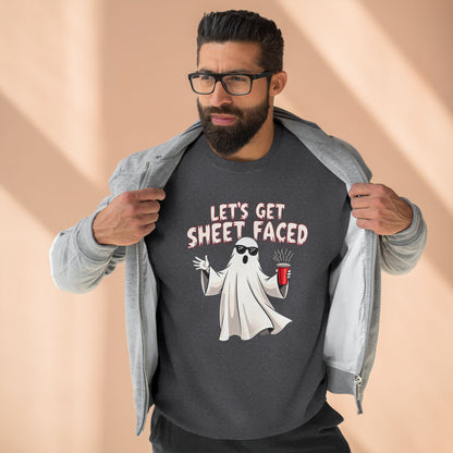 Halloween Ghost Sweatshirt — "Let's Get Sheet Faced" Funny Party Crewneck