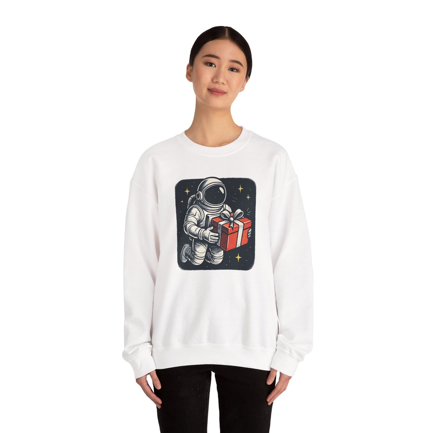 Astronaut holding Gift,  Unisex Heavy Blend™ Crewneck Sweatshirt