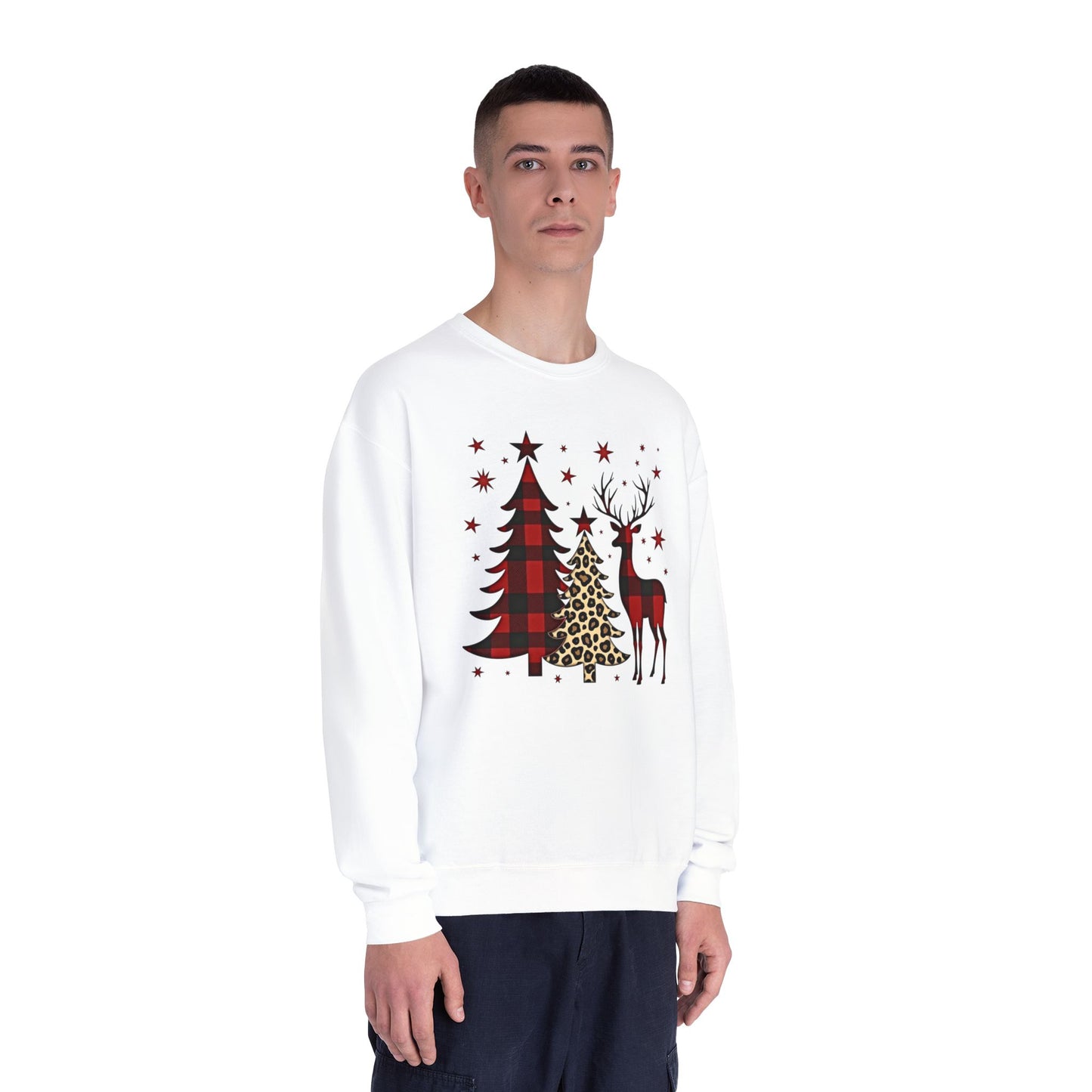 Christmas Buffalo Plaid Trees & Reindeer Crewneck Sweatshirt