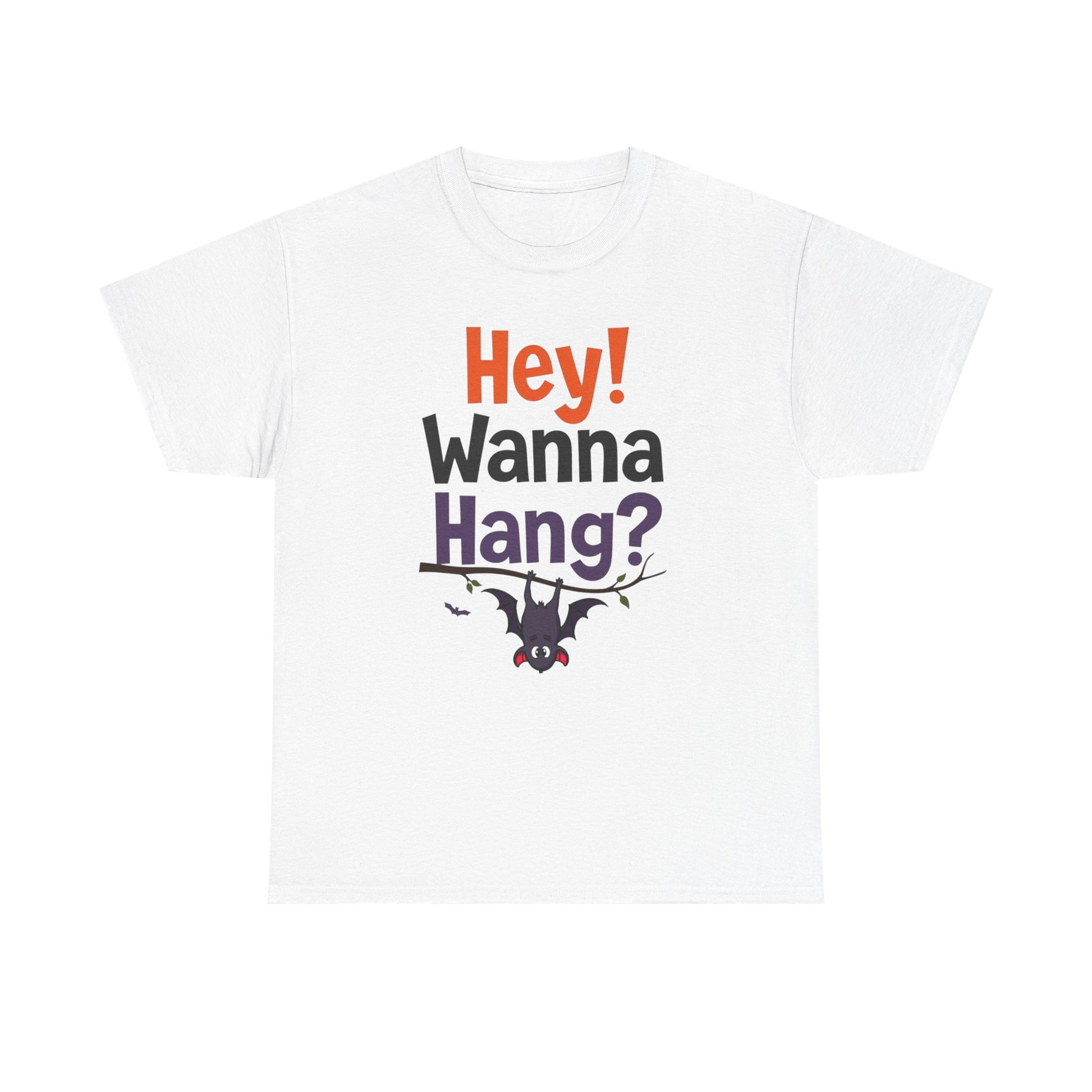 Wanna Hang, Bat Halloween Themed Unisex Heavy Cotton Tee - Fun & Spooky Graphic Tee, Perfect for Parties, Costume Events, Fall Celebrations, Gifts - Psychonaut Swag