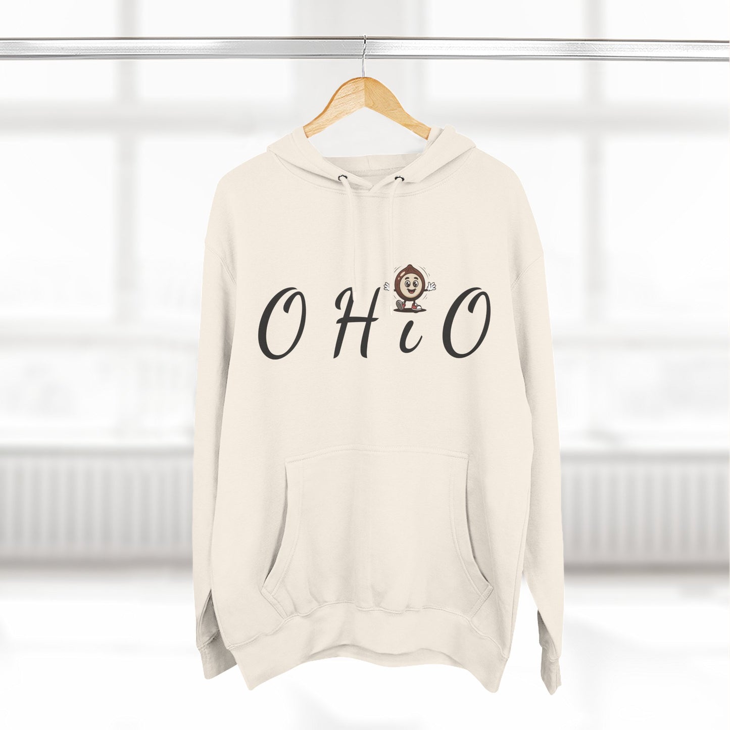 Ohio Script Hoodie with Cute Buckeye Mascot