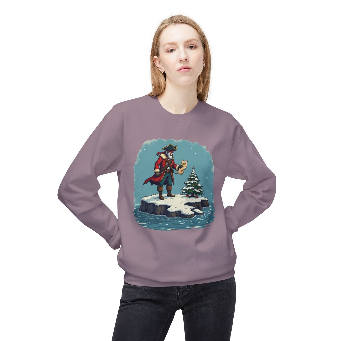 Colonial Santa and Tree, Unisex Midweight Softstyle Fleece Crewneck Sweatshirt