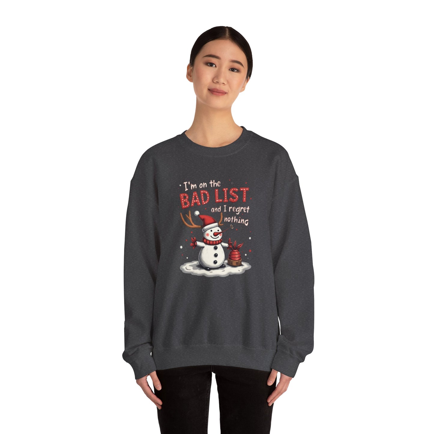 Bad List Snowman Sweatshirt — Funny Christmas Holiday Crewneck