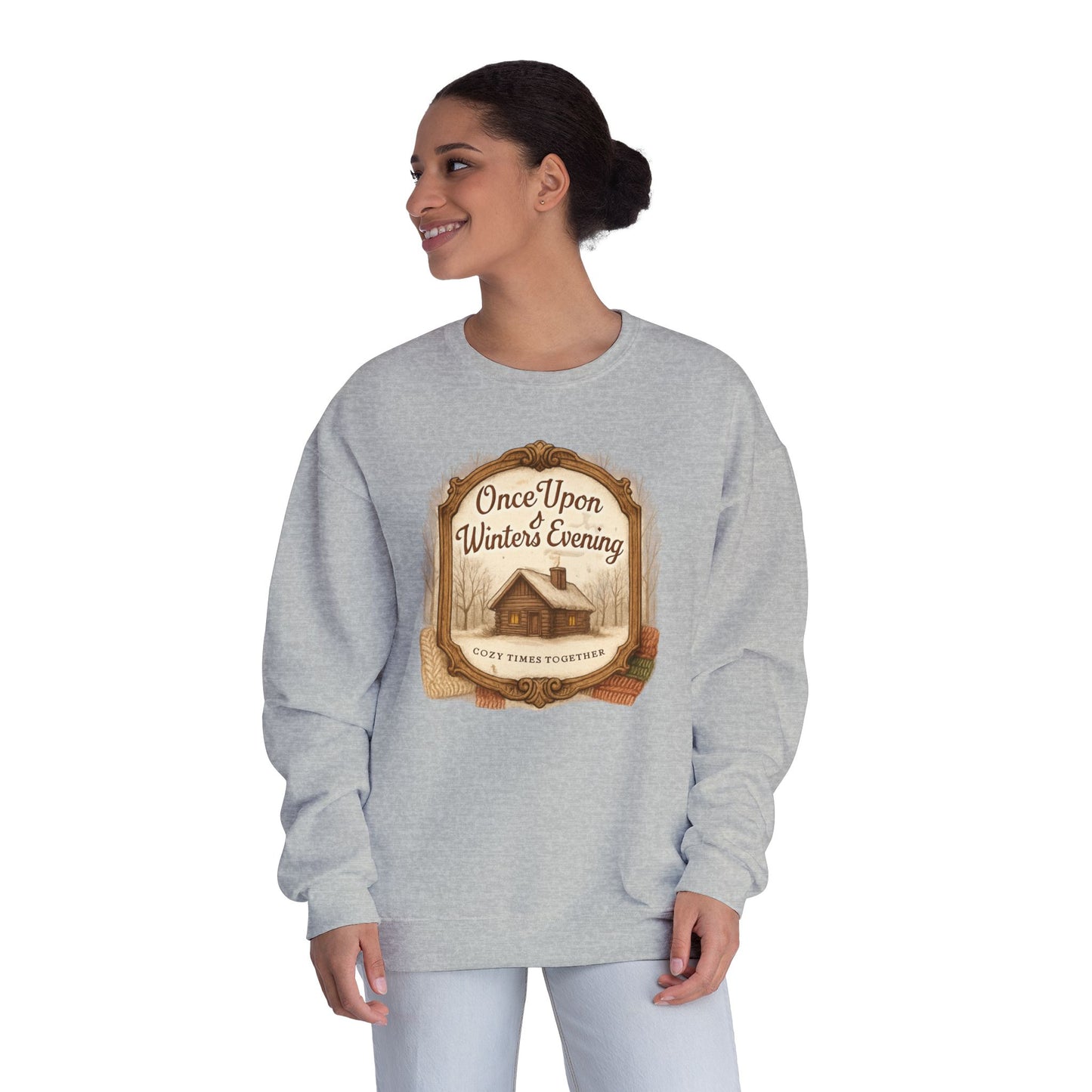 Once Upon a Winter's Cabin, Evening Sweatshirt — Cozy Vintage Holiday Crewneck