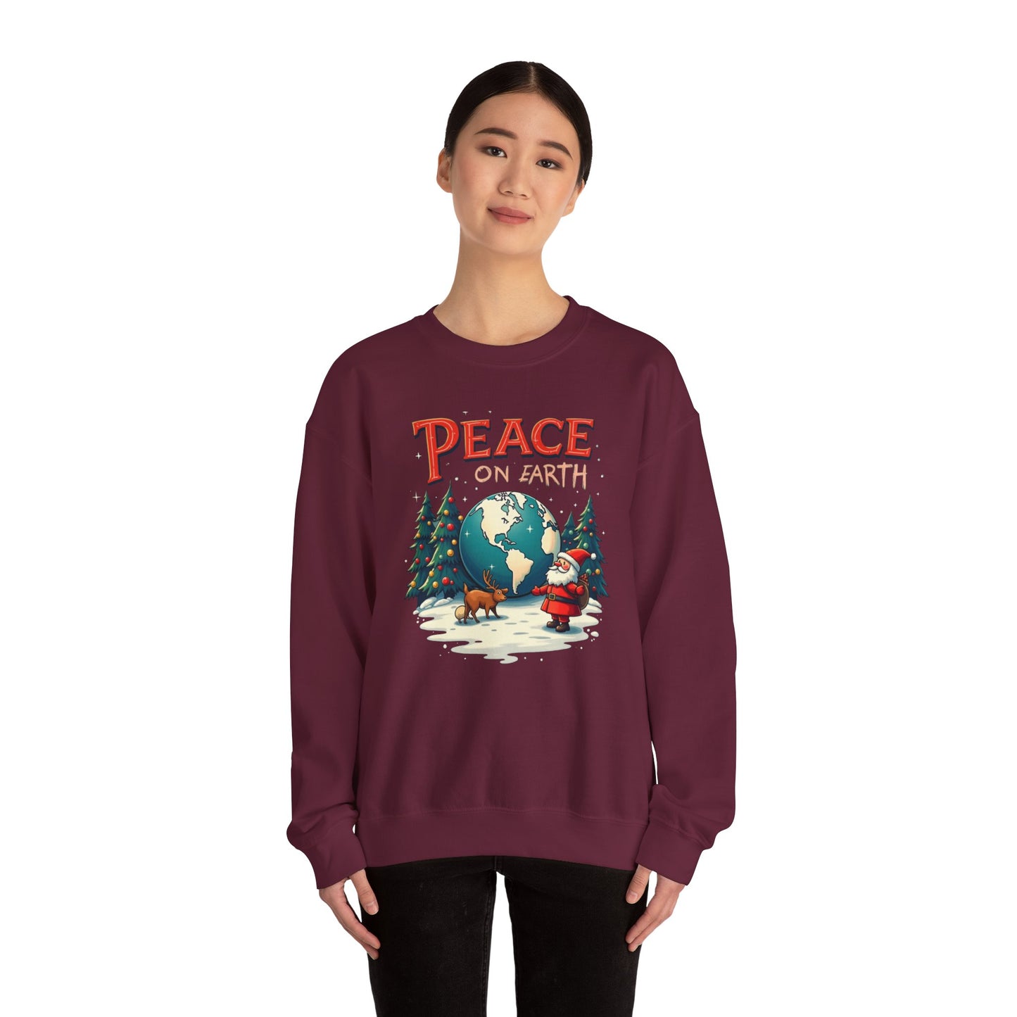 Peace on Earth Sweatshirt — Vintage Santa & Globe Christmas Crewneck