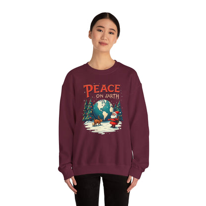 Peace on Earth Sweatshirt — Vintage Santa & Globe Christmas Crewneck