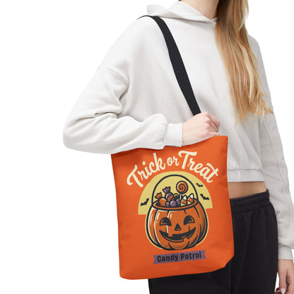 Halloween Trick or Treat Tote Bag — "Candy Patrol" Pumpkin Candy Bucket Design