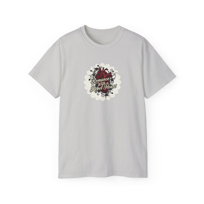 Romance with a Rebel Heart Tee — Gothic Floral Heart Graphic T-Shirt