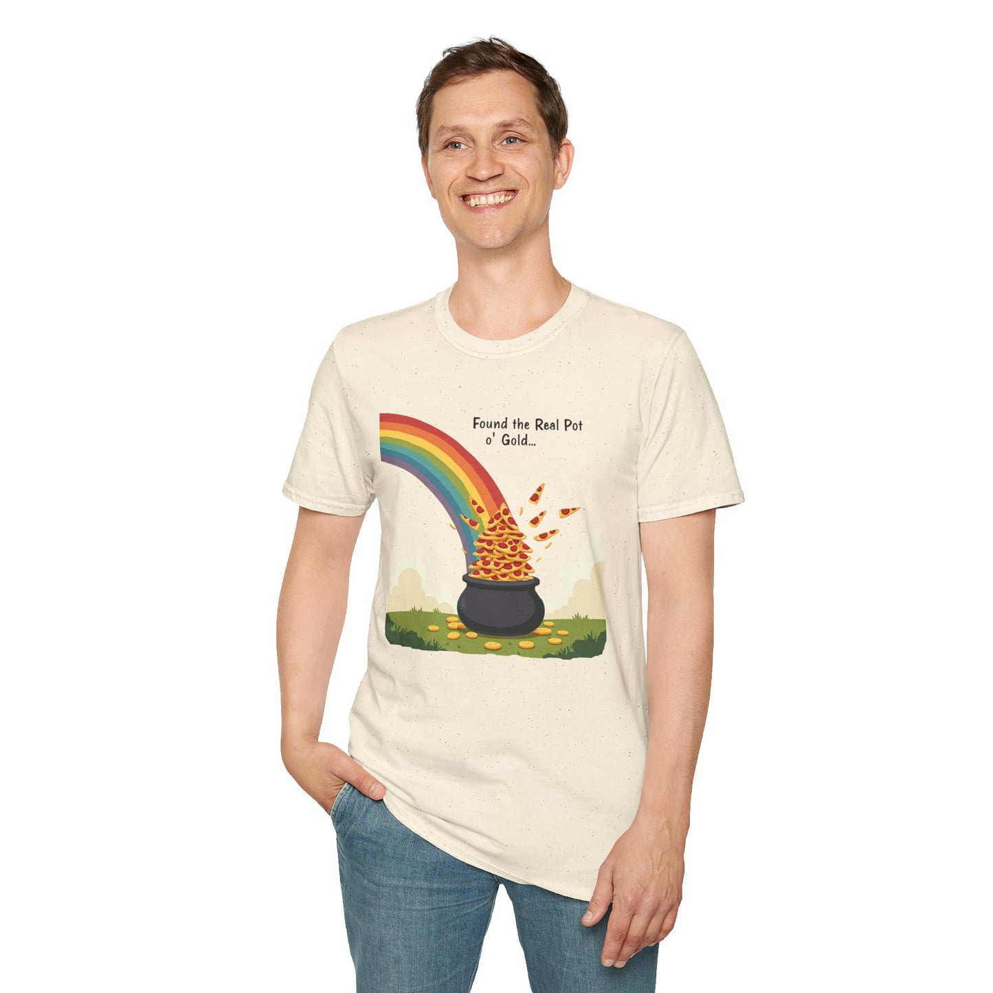 T‑Shirt — "Found the Real Pot of Gold" Rainbow & Leprechaun Cat Graphic