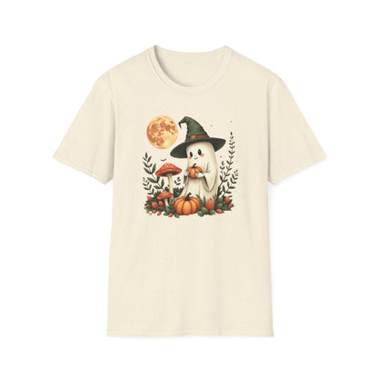 Ghost Witch T‑Shirt — Cute Halloween Moon, Pumpkin & Mushroom Design