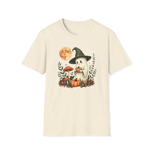 Ghost Witch T‑Shirt — Cute Halloween Moon, Pumpkin & Mushroom Design