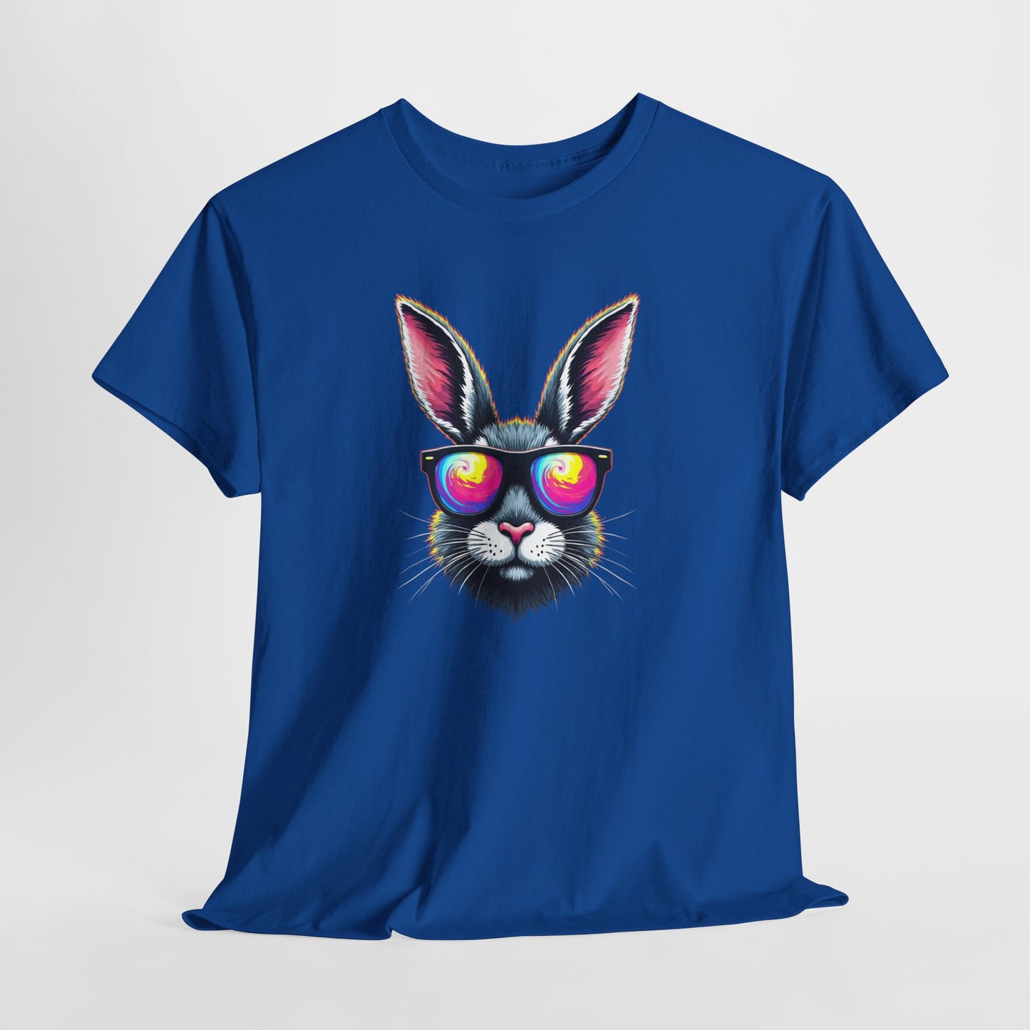 Bunny with Heart Sunglasses Tee — Retro Neon Rabbit Graphic T-Shirt
