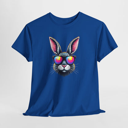 Bunny with Heart Sunglasses Tee — Retro Neon Rabbit Graphic T-Shirt