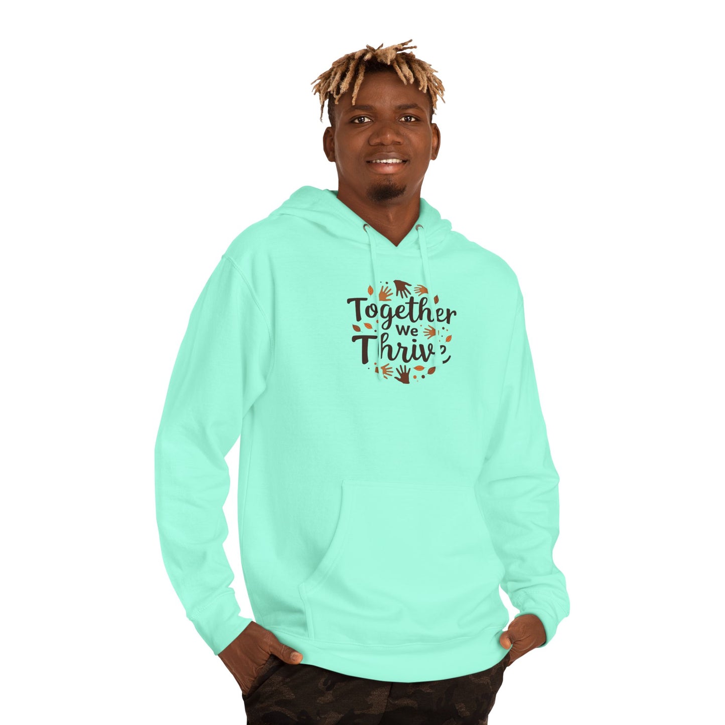 Together We Thrive Hoodie — Inspirational Fall Leaf Crewneck
