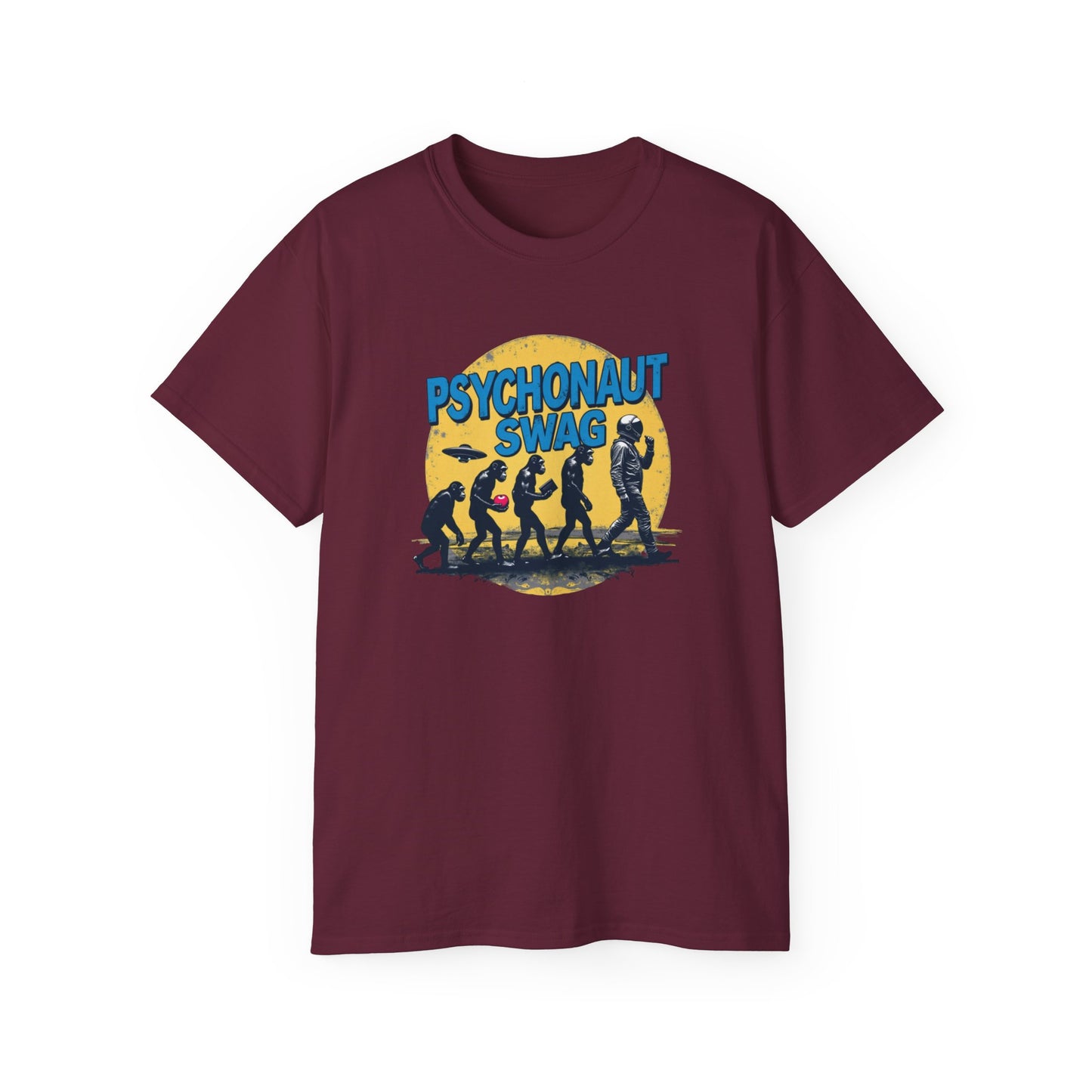 Psychonaut Evolution of Man Sunset, Unisex Tee, Retro Graphic T-Shirt, Music Festival Attire, Gift for Gamers, Casual Streetwear