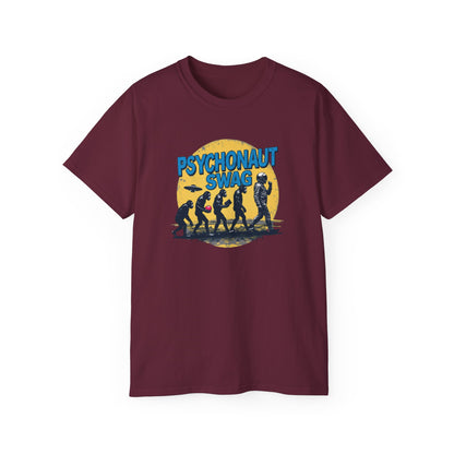 Psychonaut Evolution of Man Sunset, Unisex Tee, Retro Graphic T-Shirt, Music Festival Attire, Gift for Gamers, Casual Streetwear