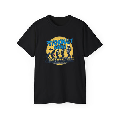 Psychonaut Evolution of Man Sunset, Unisex Tee, Retro Graphic T-Shirt, Music Festival Attire, Gift for Gamers, Casual Streetwear