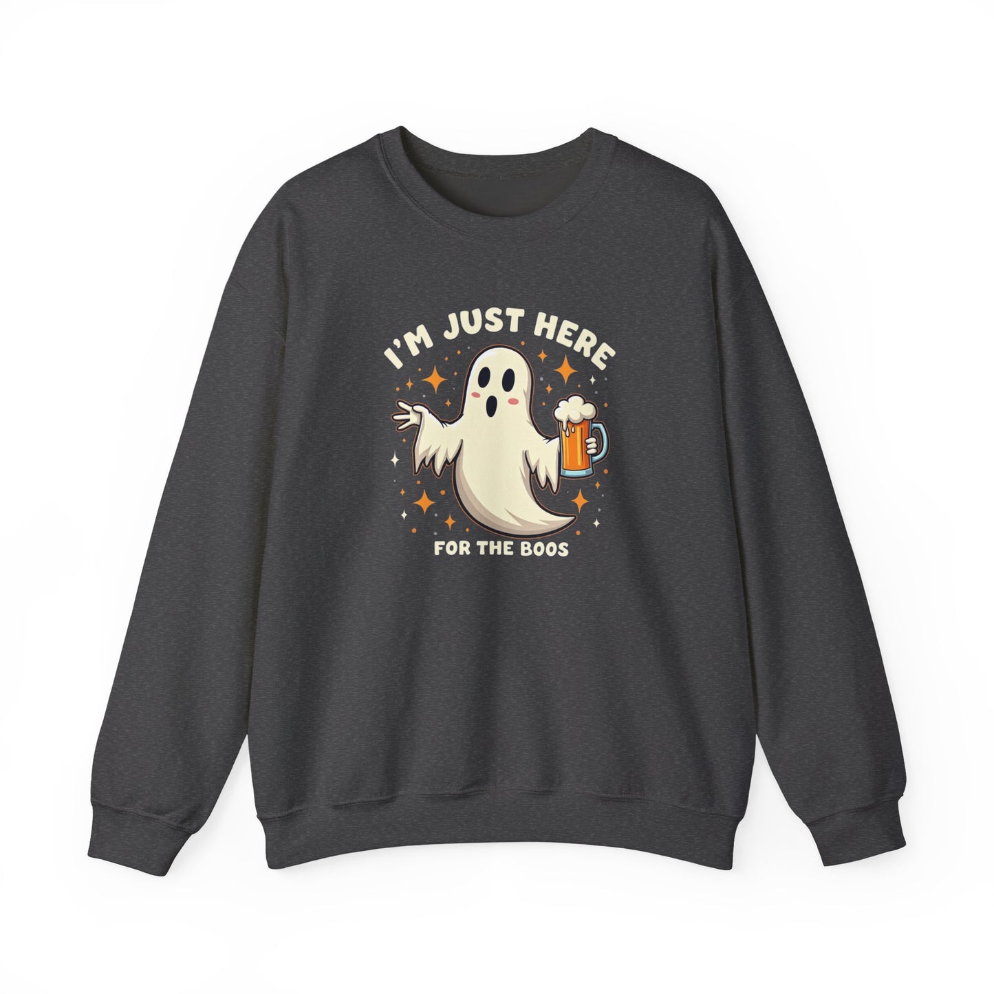 Halloween Ghost Sweatshirt — "I'm Just Here for the Boos" Cozy Crewneck