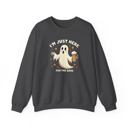 Halloween Ghost Sweatshirt — "I'm Just Here for the Boos" Cozy Crewneck