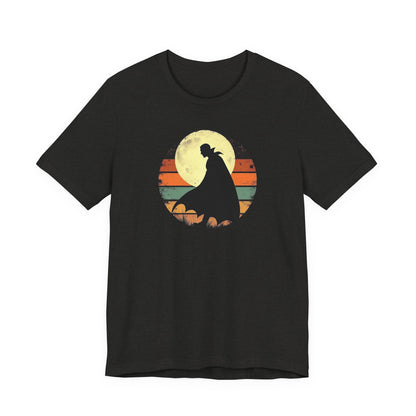Vampire Silhouette Moon Tee — Retro Sunset Gothic Halloween T-Shirt