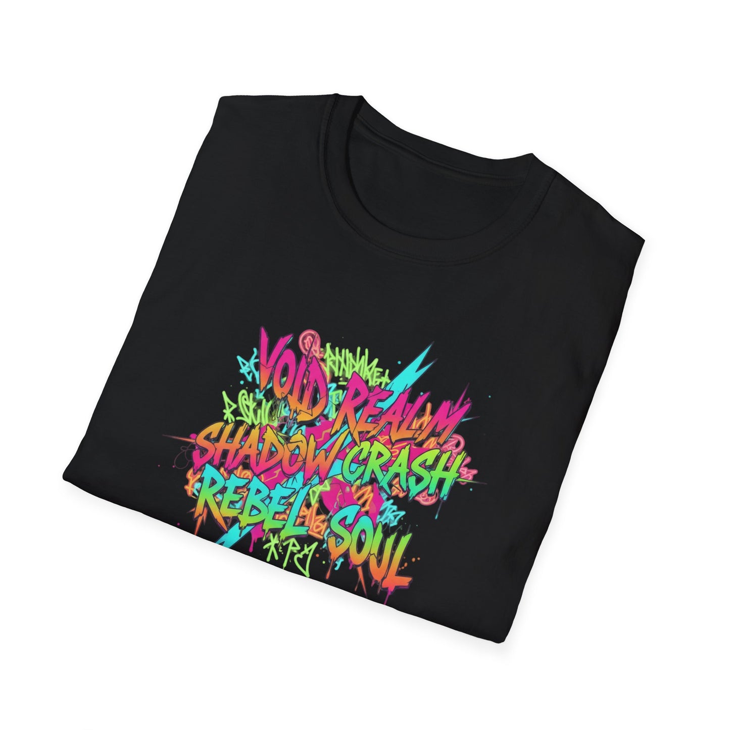 Retro Graffiti Tee — "Void Realm Shadow Crash Rebel Soul" Graphic T-Shirt