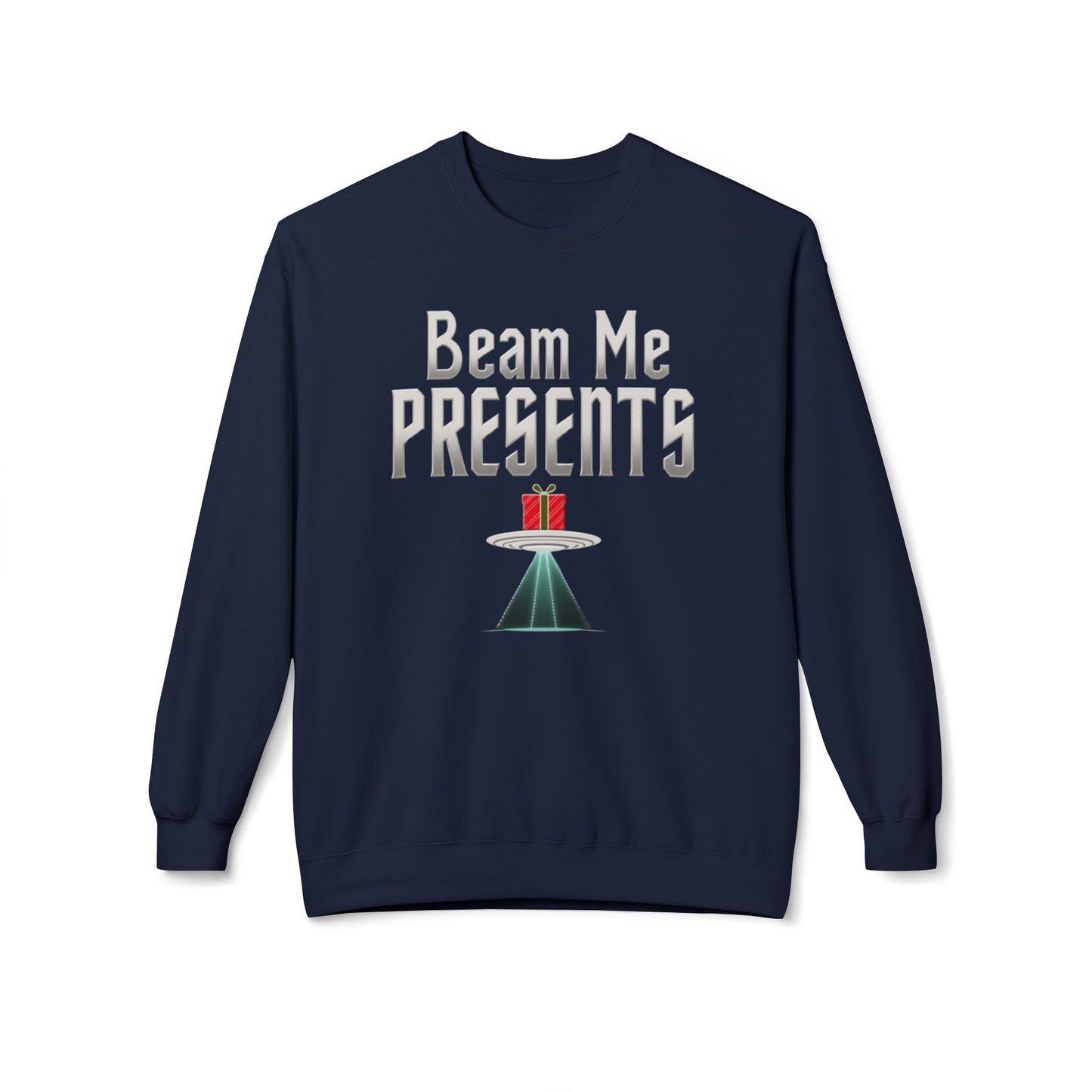 Crewneck Sweatshirt — "Beam Me Presents" UFO Holiday Gift Sweatshirt