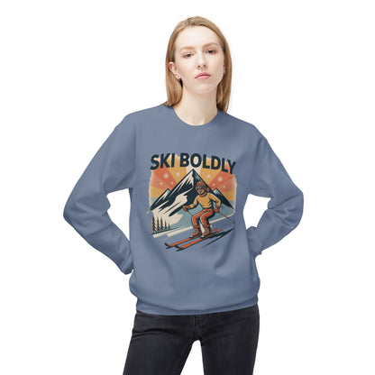 Ski Boldly Crewneck Sweatshirt – Vintage Mountain Skiing Graphic