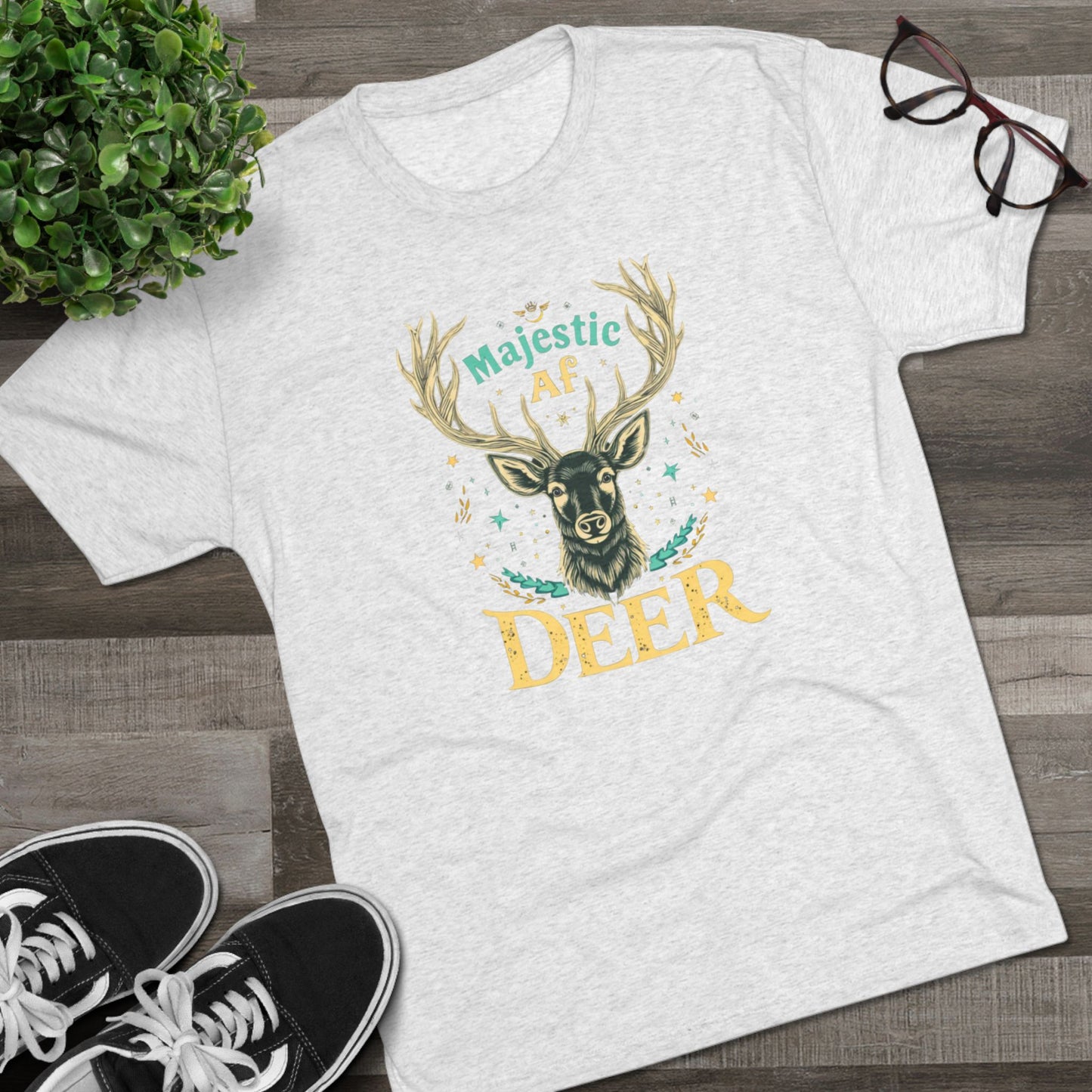 Majestic AF Deer Tee - Unisex Tri-Blend Crew Tee, Perfect for Nature Lovers, Gifts for Hunters, Casual Wear, Wildlife Enthusiasts