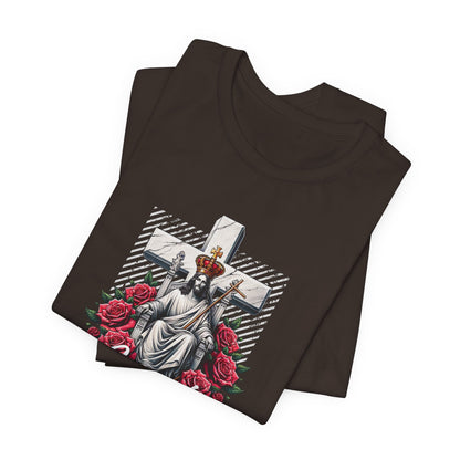 Jesus Is King T-Shirt — Christian Faith Graphic Tee with Cross & Roses