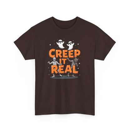 Creep It Real Unisex Heavy Cotton Tee, Halloween Shirt, Fall Apparel, Spooky Season, Ghost Theme, Unisex Casual Wear