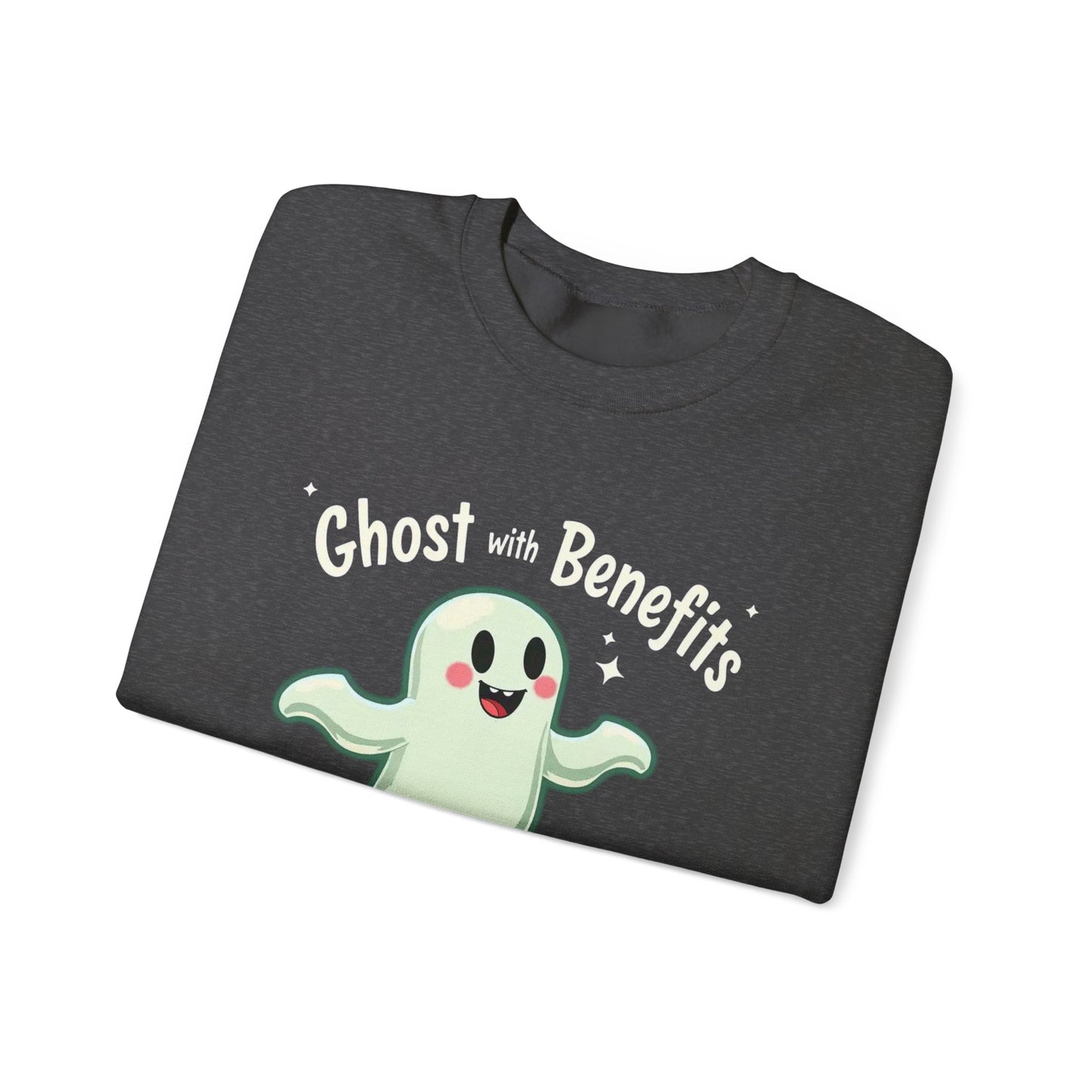 Ghost with Benefits Crewneck Sweatshirt — Cute Halloween Ghost Graphic