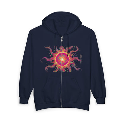 Sunburst Zip Hoodie — Vibrant Psychedelic Sun Graphic