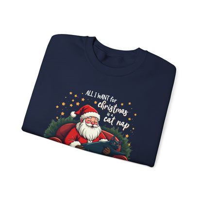 Christmas Cat Nap Sweatshirt – Santa Relaxing on Armchair