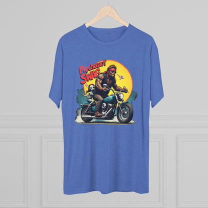 Psychonaut Swag Bigfoot on Motorcycle T-Shirt — Retro Biker Graphic Tee